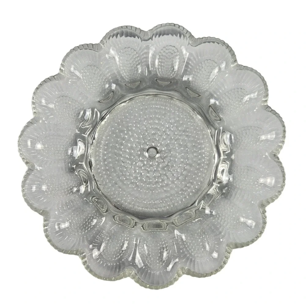 Vintage Clear Glass Deviled Egg Platter 15 Egg Hobnail Serving Tray 11